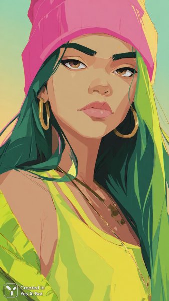 Яркий портрет: зеленые волосы и неоновая атмосфера. Изображение из нейронной сети Midjourney