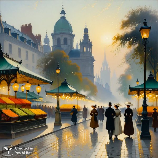 Ранний рассвет над городом: панорама в стиле Фишера. Нейронная сеть Stable Diffusion