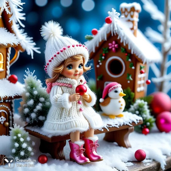 Миниатюрный эльф в сказочном зимнем мире: волшебство Рождества и уютной нежности. Картинка из нейронной сети Stable Diffusion