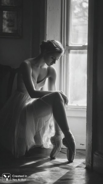 Момент размышлений балерины: подготовка к танцу в тишине и спокойствии. Нейросеть Миджорни