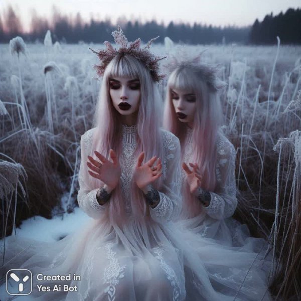 Светлая королева зимней поляны: мистика и нежность в белом кружеве. Картинка из нейросети Далли 3