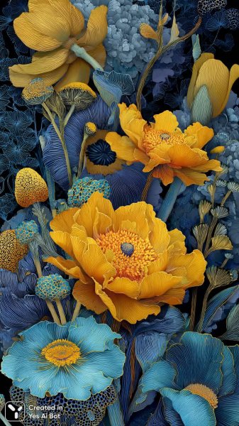 Цветочная фантазия: яркие узоры на нежном фоне. Генерация из нейронной сети Миджорни