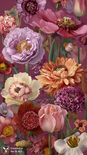 Яркий рисунок: цветы с необычными узорами в фиолетово-оранжевой палитре. Изображение из нейросети Midjourney