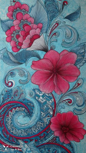Яркий зентангл: цветочная композиция в современном стиле. Картинка из нейросети Midjourney
