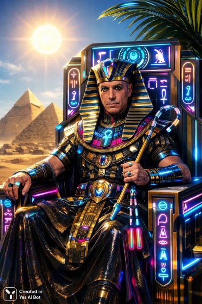 Линдаманн фараон: древний Египет в неоновом свете будущего и фантастической реальности. Генерация из нейронной сети Sora Ai Images