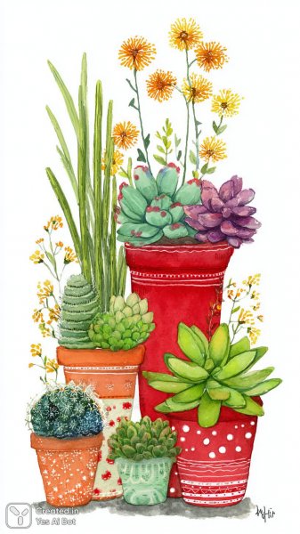 Милые кактусы в горшочках: игривая коллекция Zentangle-искусства. Картинка из нейросети Миджорни