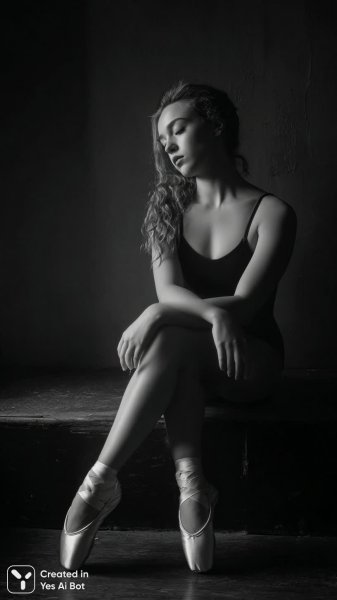 Момент размышлений балерины в неоновом свете сцены. Генерация из нейронной сети Миджорни