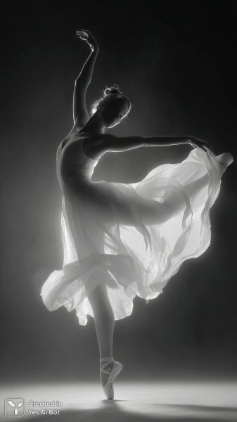 Нежная грация балерины в неоновых пуантах: динамичный снимок высокой четкости. Изображение из нейросети Midjourney