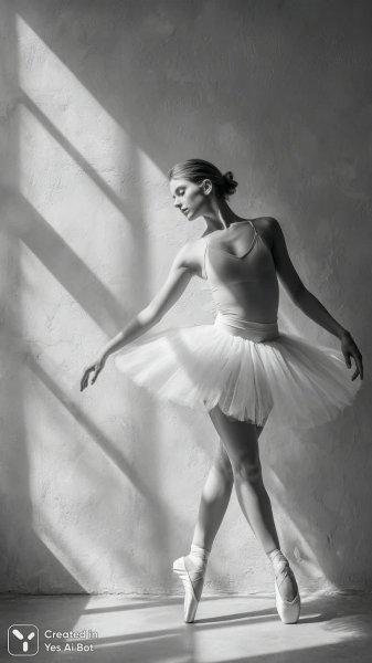 Балерина в неоновых пуантах: спокойствие и грация в лучах солнца. Изображение из нейросети Миджорни