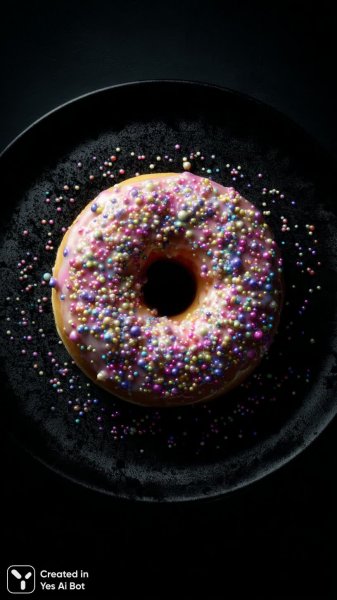 Изысканный пончик с яркой посыпкой и глянцевой глазурью: студийный шедевр. Генерация из нейросети Миджорни