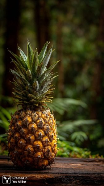 Сочный ананас на деревянной доске: яркий тропический десерт в деталях студийной съемки. Нейросеть Midjourney