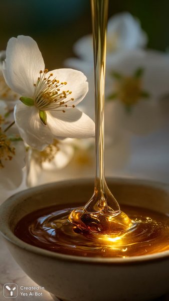 Мёд и цветы: макросъемка в теплых тонах. Генерация из нейронной сети Midjourney