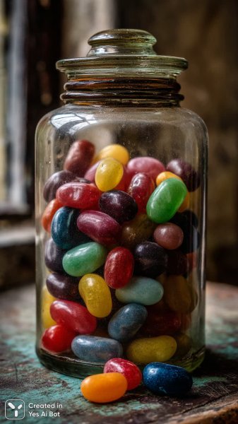 Яркие леденцы в стеклянной банке: игра цвета и текстуры. Картинка из нейросети Миджорни