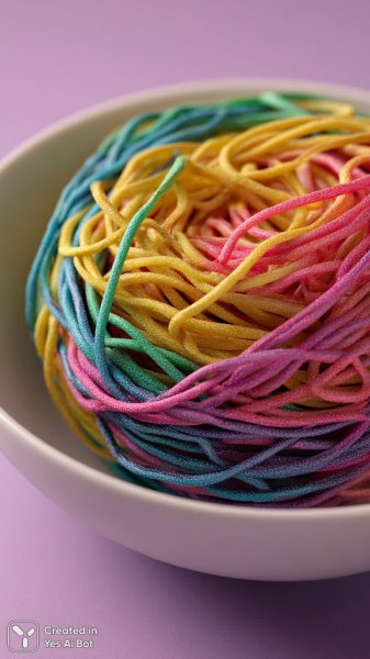 Радужный хаос спагетти: кулинарный шедевр в ярких тонах и аппетитной подаче. Картинка из нейронной сети Midjourney
