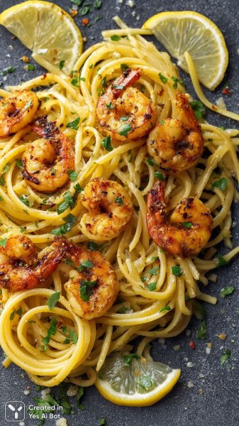 Изысканная паста с креветками: фото кулинарного совершенства и утонченной подачи блюда. Генерация из нейронной сети Миджорни