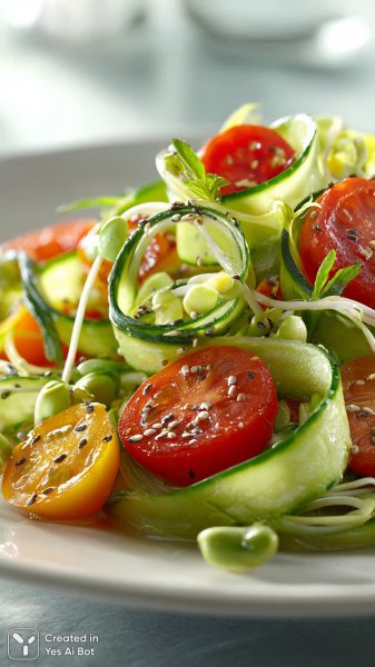 Свежий салат с соевыми ростками и яркими овощами. Картинка из нейронной сети Миджорни