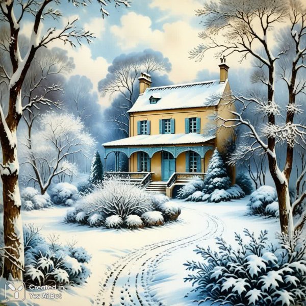 Зимний сад в стиле шаби-шик: винтаж, антиквариат и текстильные рисунки Тоаль де Жую. Генерация из нейронной сети Stable Diffusion