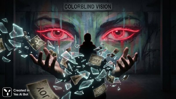 Эмоции и воспоминания в неоновом вихре реальности. Генерация из нейросети NanoBanana