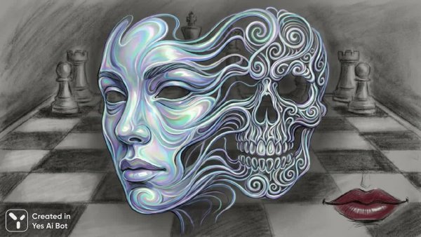 Мрачная красота: череп в абстрактной симфонии и тревожное очарование. Генерация из нейронной сети NanoBanana