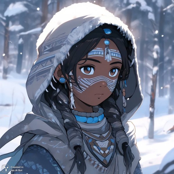 Загадочная девушка в снежной стихии: приключения и древние традиции. Генерация из нейросети QWEN