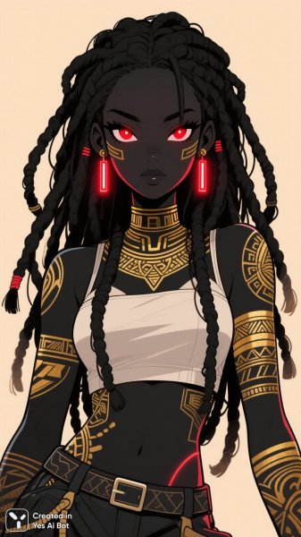 Технокоровая воительница с дредами и татуировками. Генерация из нейросети QWEN