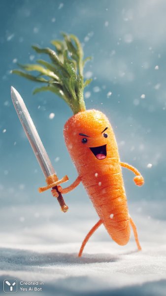 Морковный меч в фантастической битве: яркая иллюстрация. Генерация из нейронной сети Midjourney