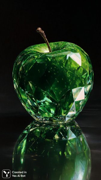 Изумрудное яблоко: роскошная сюрреалистичная композиция в деталях. Картинка из нейронной сети Миджорни