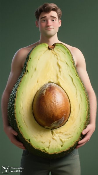 Авокадо-торс: причудливая иллюстрация о фантазии и необычном теле. Нейронная сеть Qwen images Ai
