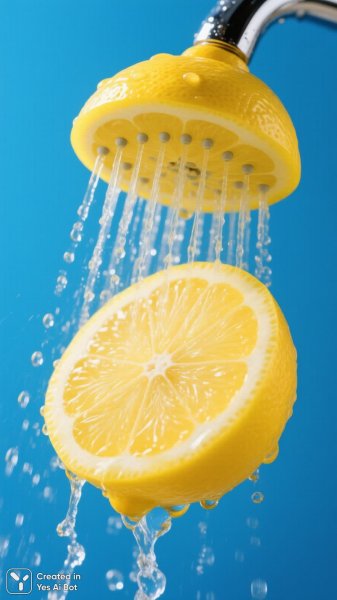 Лимонный душ: сюрреалистичный каскад свежести и ярких красок. Изображение из нейросети Qwen Images