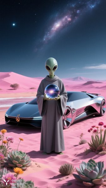 Инопланетный гость на розовом Марсе: взгляд в галактики будущего. Нейронная сеть Qwen Images