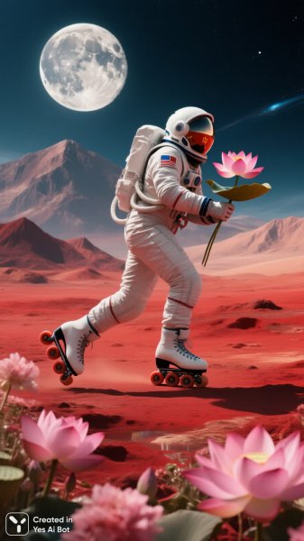 Космическая прогулка на коньках: Марс в стиле ретро-постера и цифрового искусства. Изображение из нейросети Qwen Ai Images