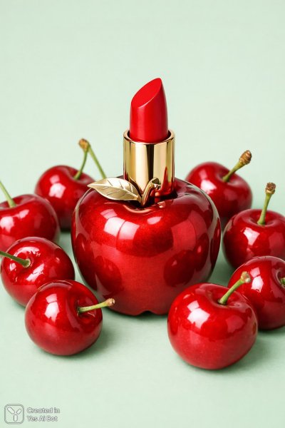 Яблочная помада и вишневый акцент: игривая концепция в минималистичном стиле. Генерация из нейронной сети Sora Ai Images