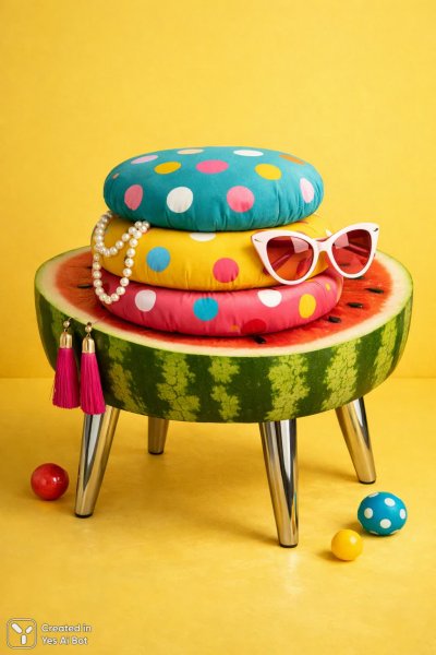 Арбузный стул: сюрреалистичная иллюстрация в ярких тонах. Картинка из нейронной сети Sora Ai Images