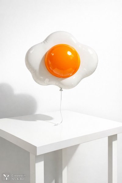 Оранжевый шар-яйцо над белым столом: сюрреалистичный дизайн. Нейронная сеть Sora