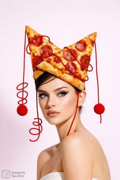 Пицца-шляпа: игривый минимализм в пастельных тонах. Генерация из нейронной сети Sora Ai Images