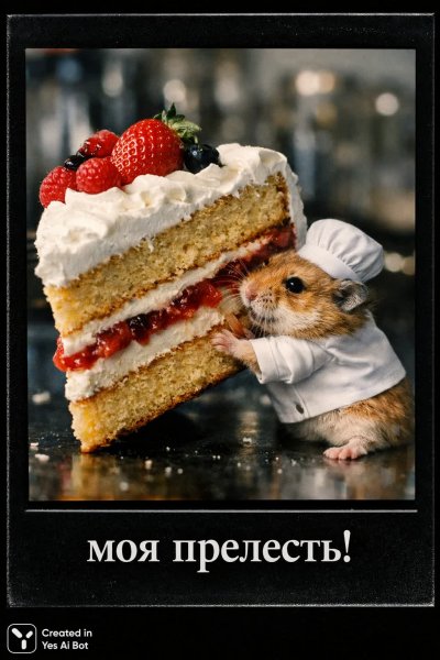 Бедный повар-хамстер и огромный кусок торта невероятной прелести. Генерация из нейросети Sora Image