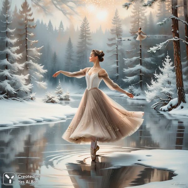 Зимняя мечта балерины в стиле импрессионизма и модерн. Нейронная сеть Stable Diffusion