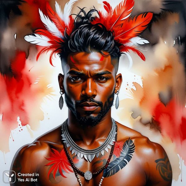 Яркий образ: татуированный мужчина в акриловой живописи и акварели. Изображение из нейросети Stable Diffusion