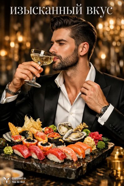 Мужчина с идеальной бородой и шампанским: роскошь в каждом мгновении жизни. Изображение из нейросети Sora Images