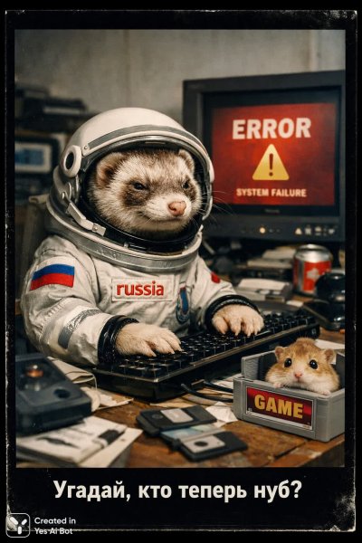 Подрывной хорек-космонавт: хакерская атака и компьютерный беспредел. Картинка из нейросети Sora Images