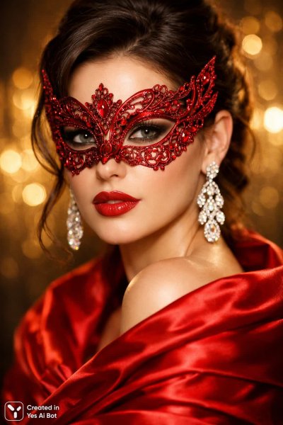 Загадочная красота: портрет женщины в алом кружеве и бриллиантах. Генерация из нейросети Sora Images