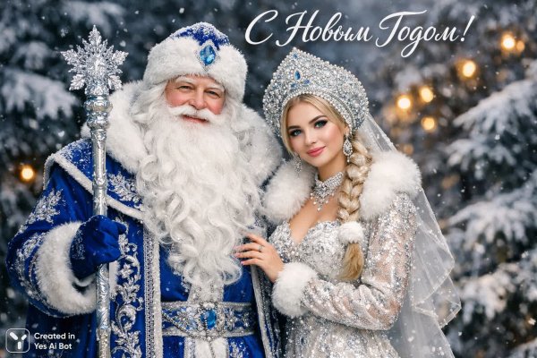 Новогоднее волшебство: Дед Мороз и Снегурочка в зимнем лесу. Нейронная сеть Sora Image