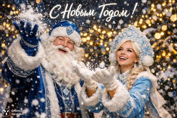 Зимняя сказка: Дед Мороз и Снегурочка в радостном танце снежинок. Картинка из нейронной сети Sora images Ai