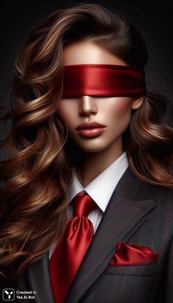 Элегантный портрет: торжественный образ с загадочной завязью на глазах. Картинка из нейросети Dalle 3