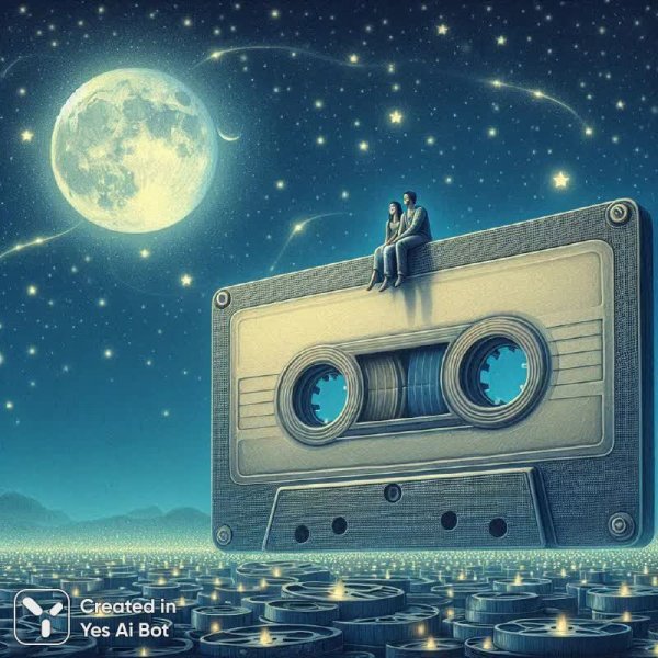 Ностальгия по звёздам: романтика на кассете под лунным светом. Изображение из нейронной сети Dalle-3