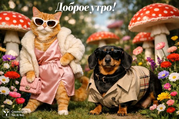 Утро в сказочном парке: кот и такса среди цветов и грибов. Изображение из нейронной сети Sora Image