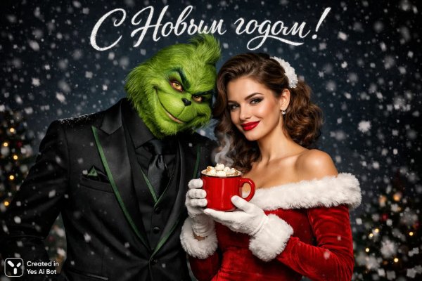 Новогодняя сказка: Гринч и дама в красном под снегом. Генерация из нейронной сети Sora Ai Images