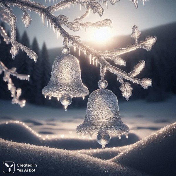 Зимняя сказка: хрустальные колокольчики в объятиях льда. Генерация из нейросети Dalle-3