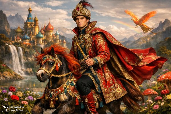 Волшебное царство Ивана-царевича: сказка в ярких красках. Генерация из нейронной сети Sora Images