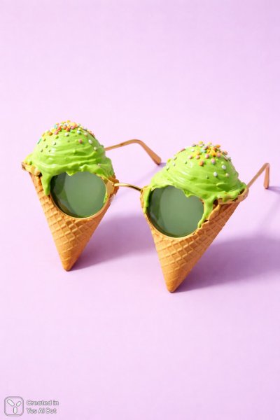 Яркие мороженые в образе необычных солнцезащитных очков на пастельном фоне. Картинка из нейронной сети Sora Ai Images